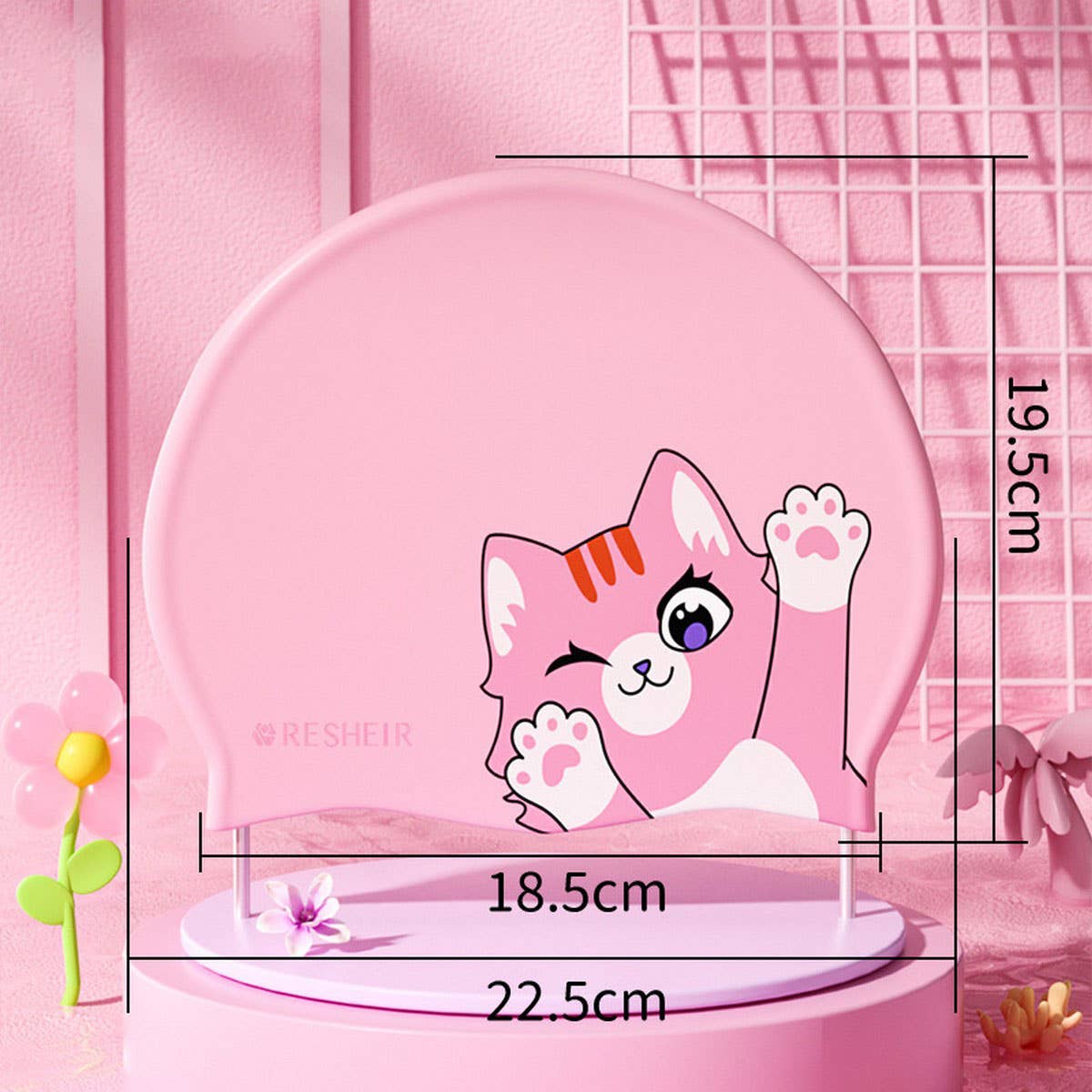 Girls Swim Cap Silicone Waterproof Cute Ear Cover