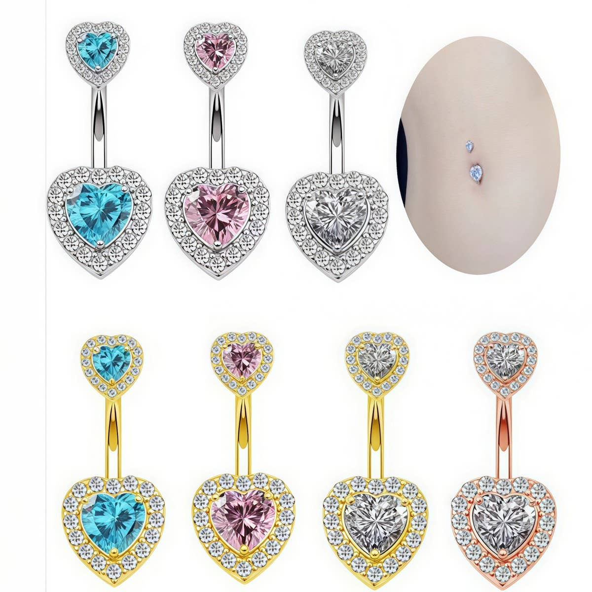 Heart CZ Belly Button Ring ? Hypoallergenic