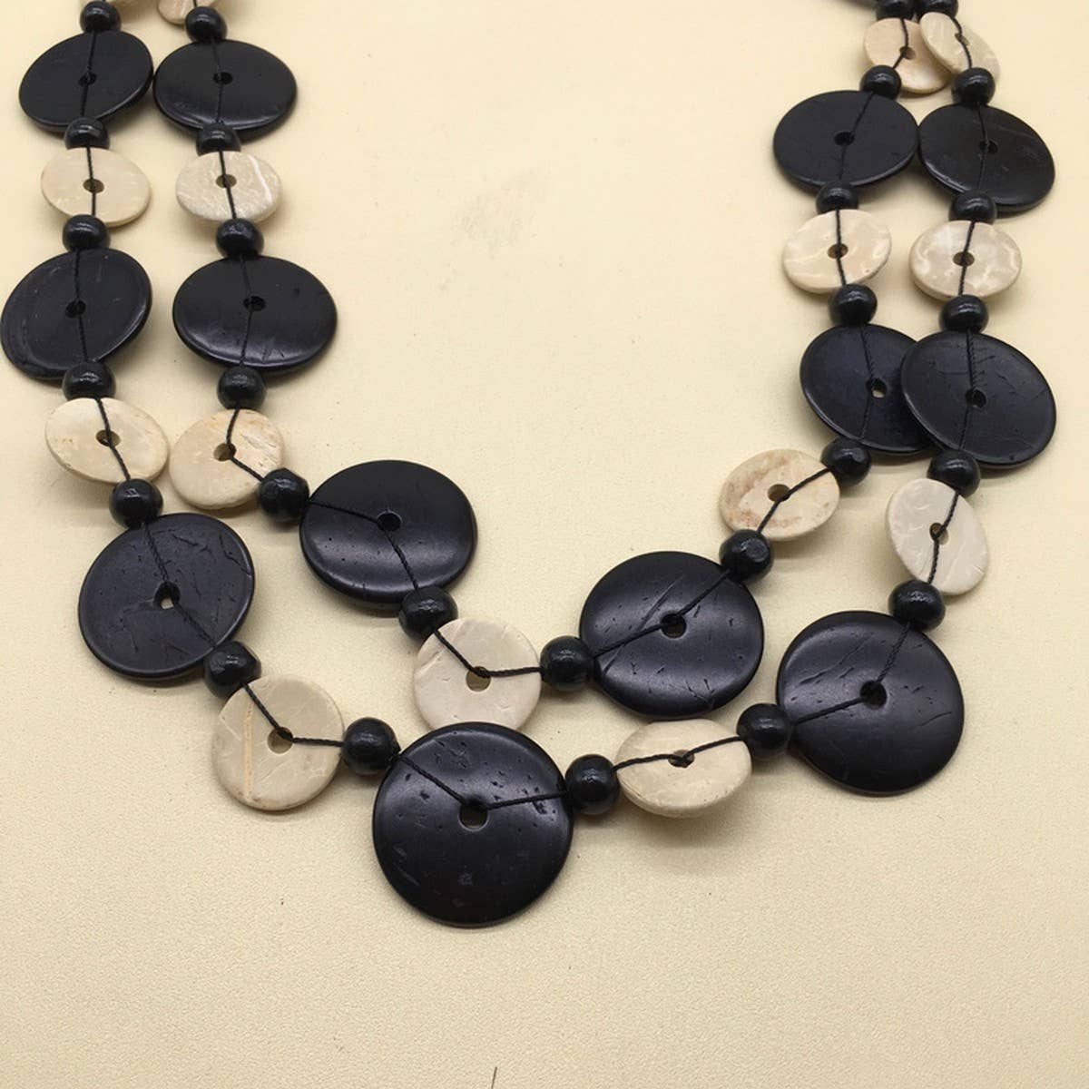 BOHEMIAN DOUBLE COCONUT WOOD BEAD NECKLACE_CWMM4922