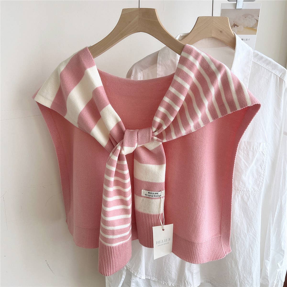 Striped Knit Shawl ??Neck & Shoulder Wrap_CWASC0843