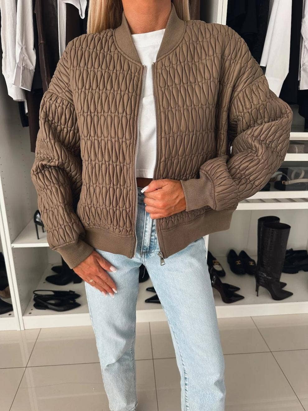 EMBROIDERED SHORT ZIPPER JACKET QUILTED JACKET