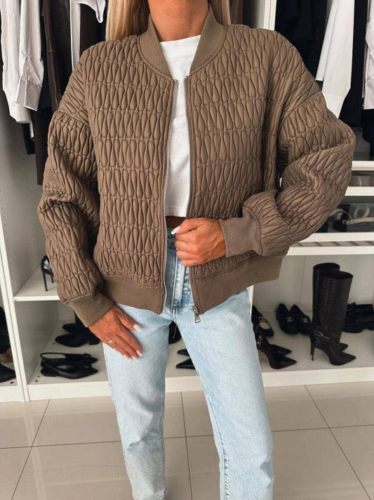 EMBROIDERED SHORT ZIPPER JACKET QUILTED JACKET