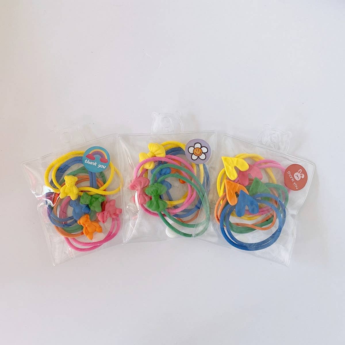 RAINBOW BEAR HEART BOW HAIR TIE_CWAHA1836