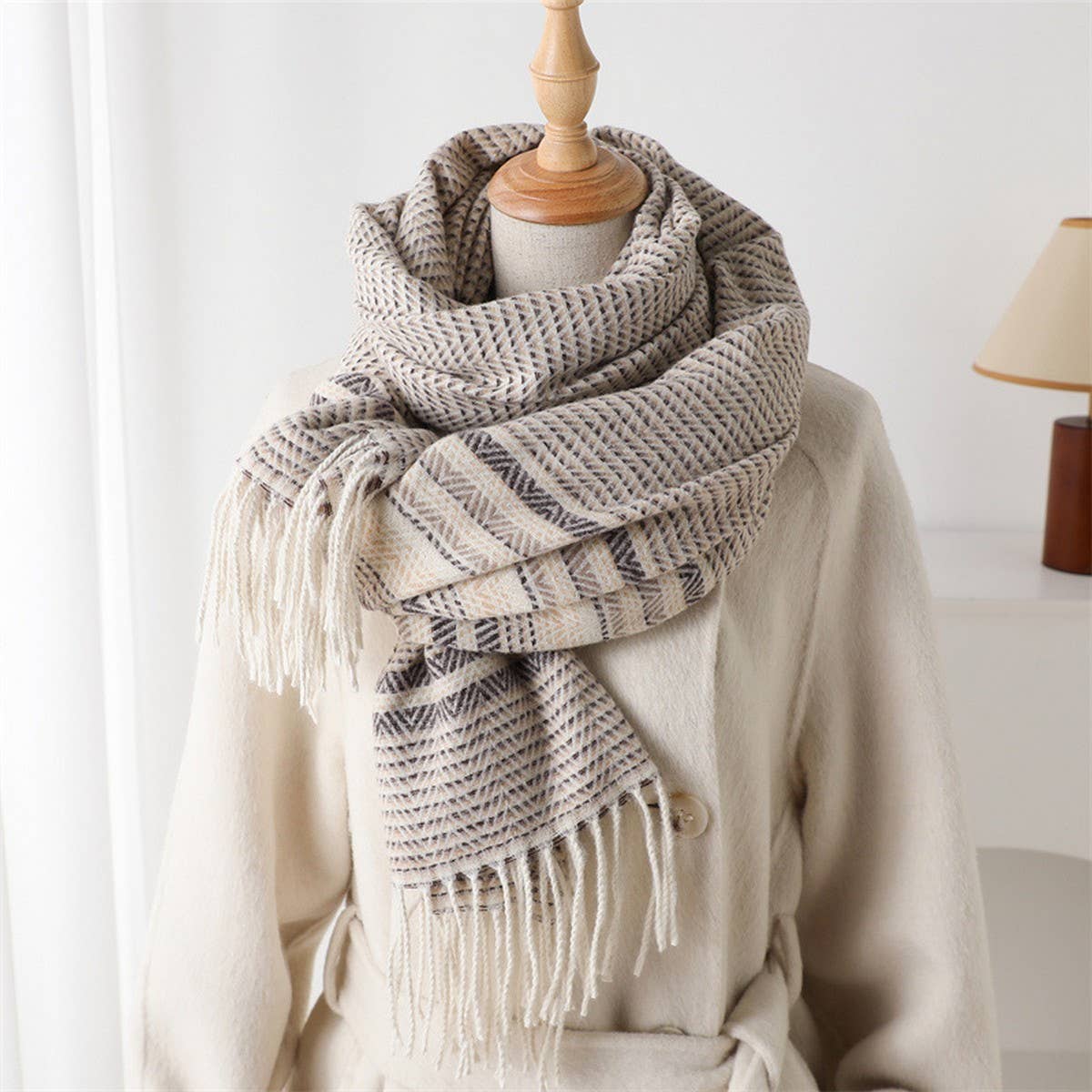 Classic Checkered Shawl Scarf with Soft Tassels