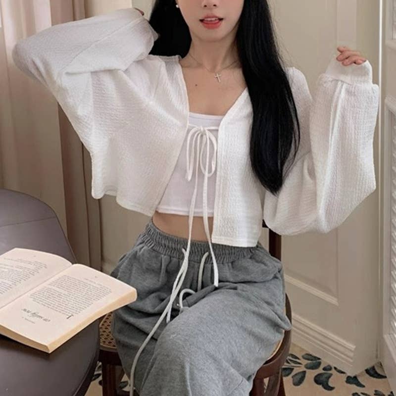 Sheer Puff Sleeve Crop Sun Shirt