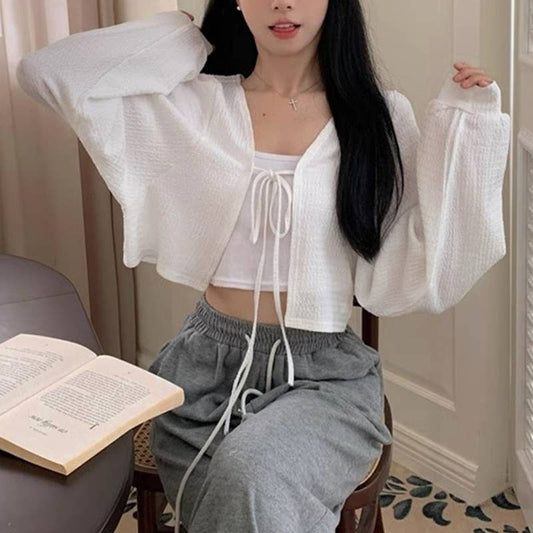 Sheer Puff Sleeve Crop Sun Shirt