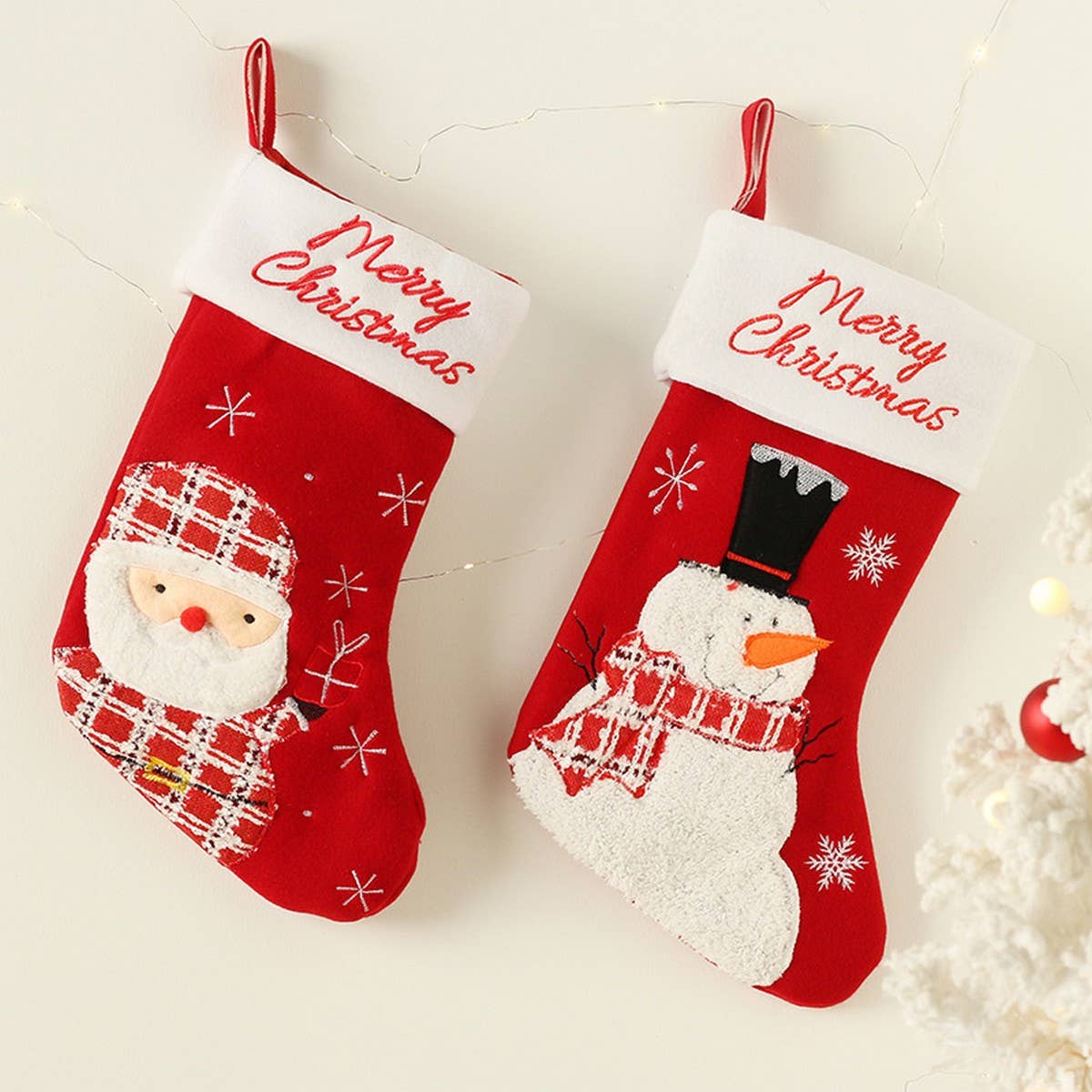 Cartoon Santa & Snowman Christmas Stocking Bag_CWAJE05373