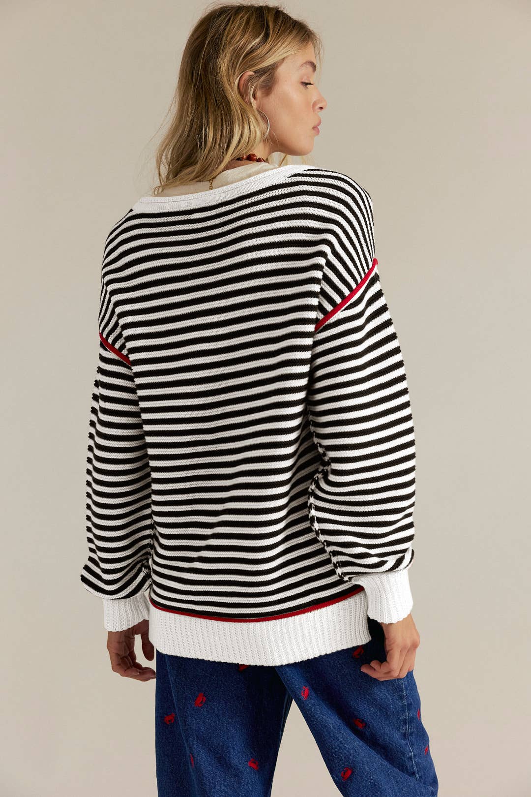 Striped round-neck loose long-sleeved sweater