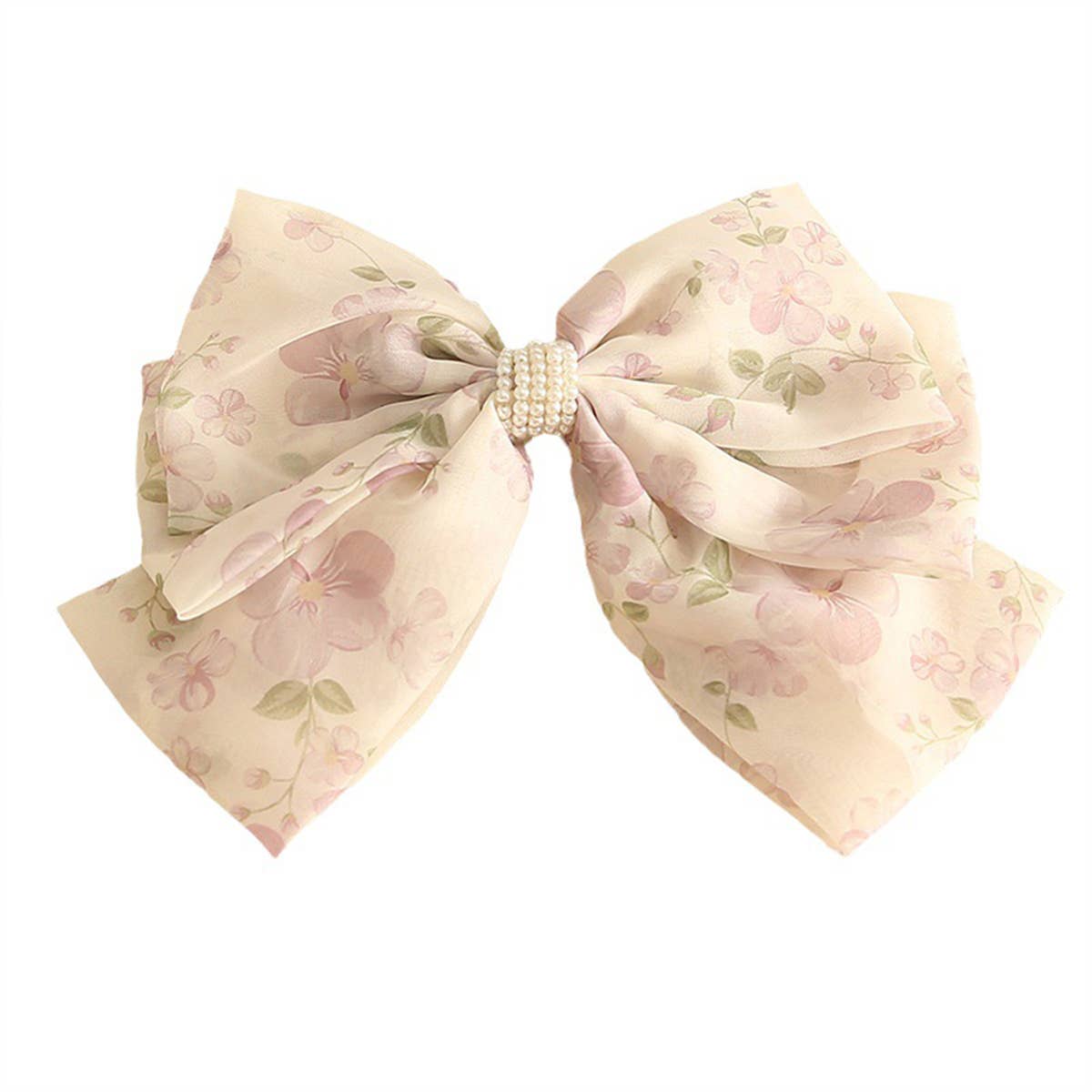 THREE-LAYER MESH SMALL PEARL BOW HAIRPIN_CWAHA1799