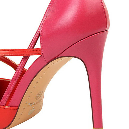 NEW POINTY COLOR MATCHING HOLLOW HIGH HEELS