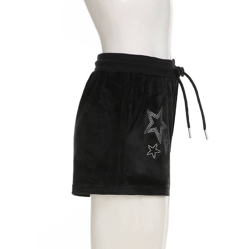 Contrasting color star hot drill short pants