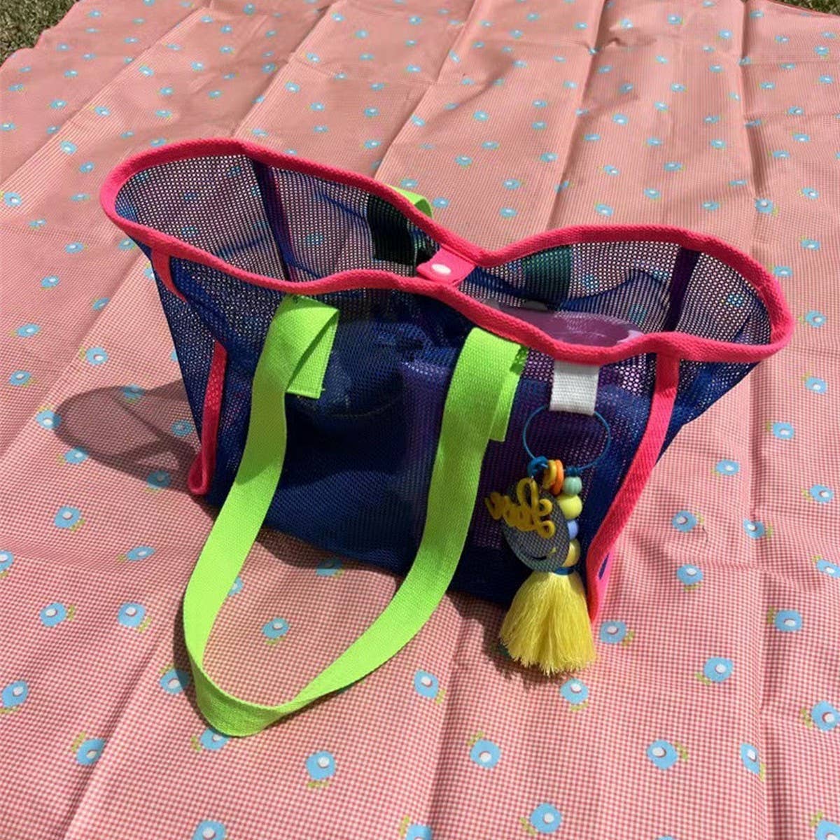 MESH CONTRAST COLOR BEACH TRAVEL STORAGE BAG_CWAB1916