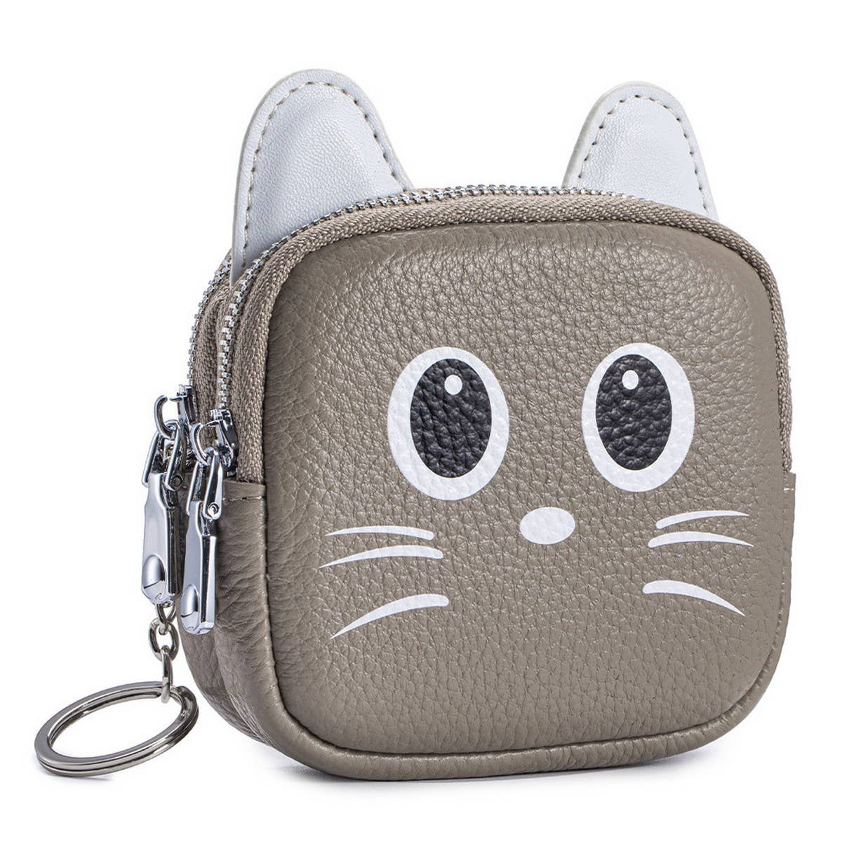 Cute Cat Leather Wallet ? Double Zipper Pouch_CUAB00383