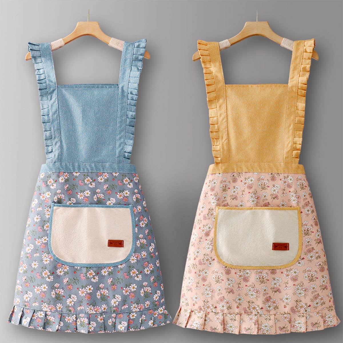 Cute Floral Canvas Apron for Women with Straps