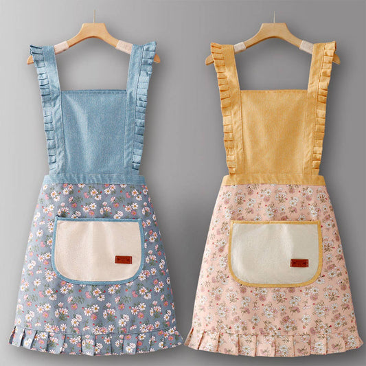 Cute Floral Canvas Apron for Women with Straps