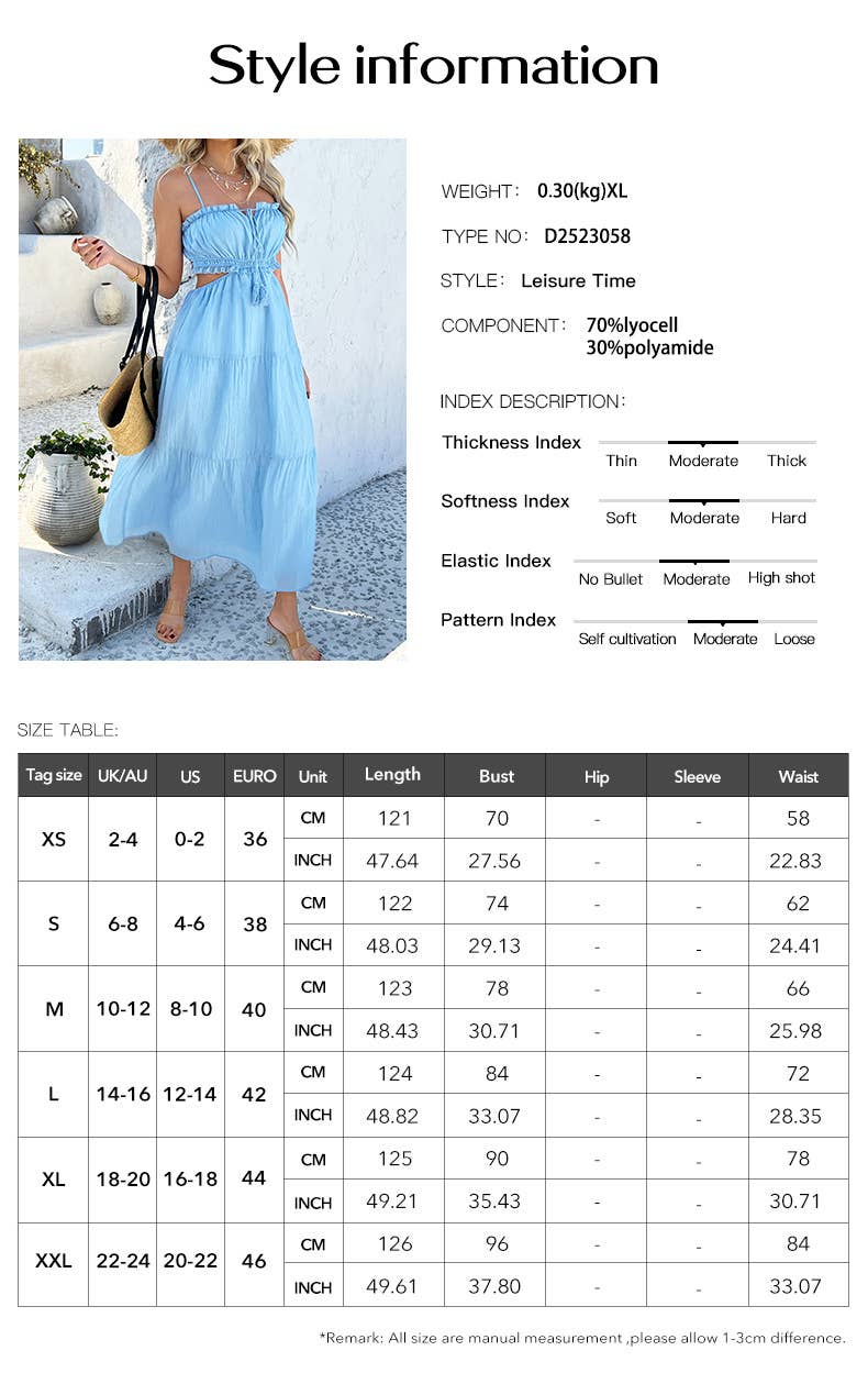 Solid color Bohemian high-waisted halter dress