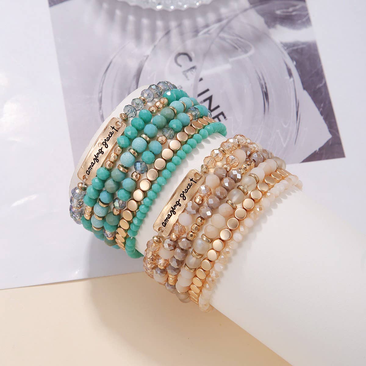 ETHNIC CRYSTAL BEADED BRACELET 6-PIECE SET
