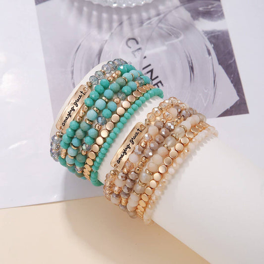 ETHNIC CRYSTAL BEADED BRACELET 6-PIECE SET