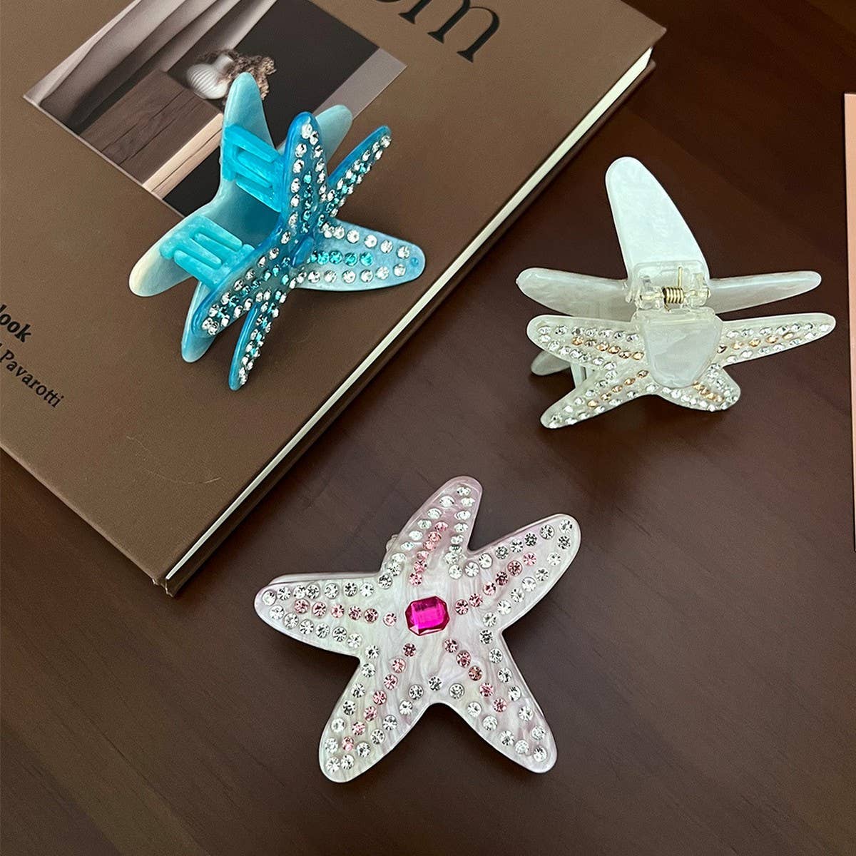 Pink Starfish Acetate Clip with Rhinestones_CWAHA5828