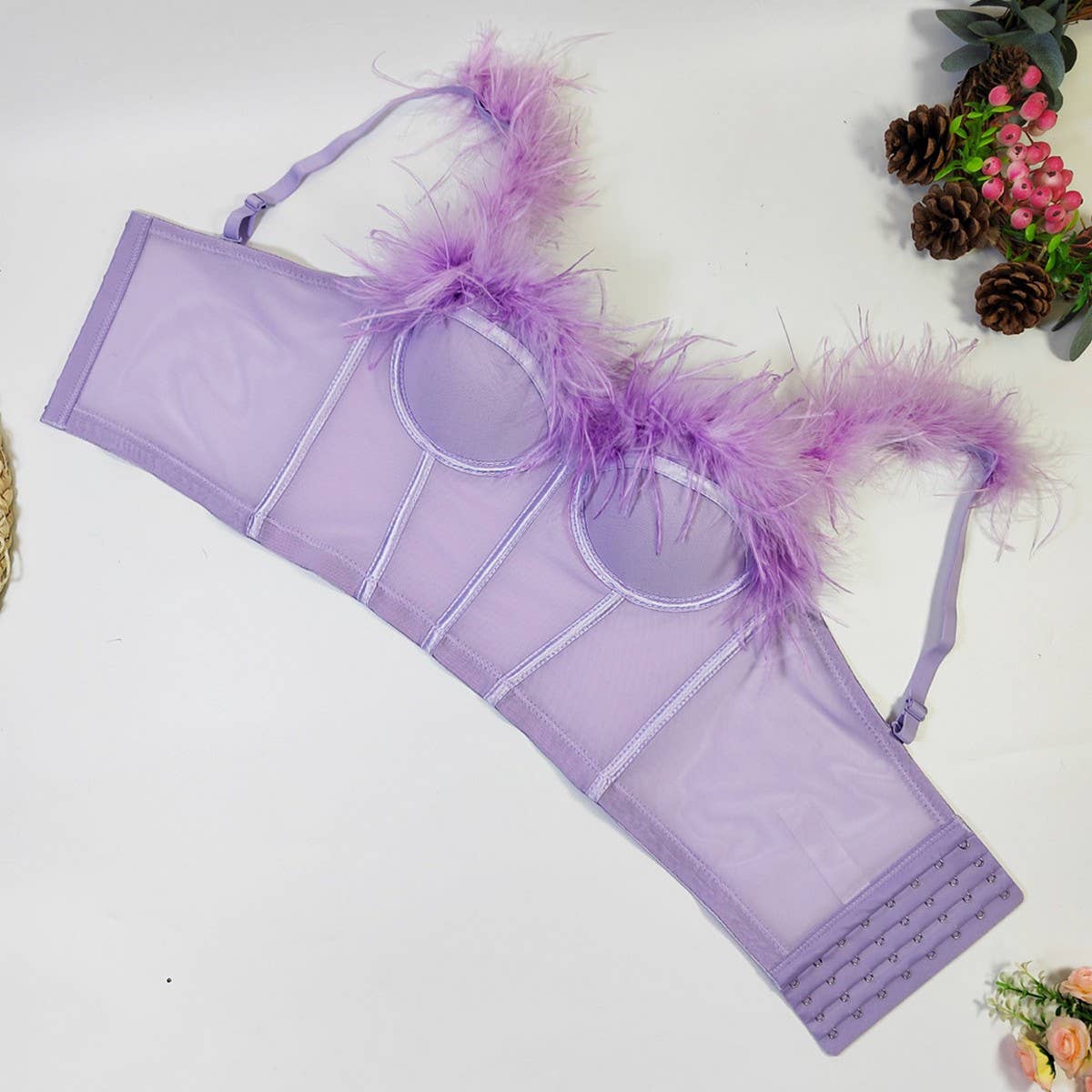 HIGH-END OSTRICH FEATHER FISHBONE TUBE TOP