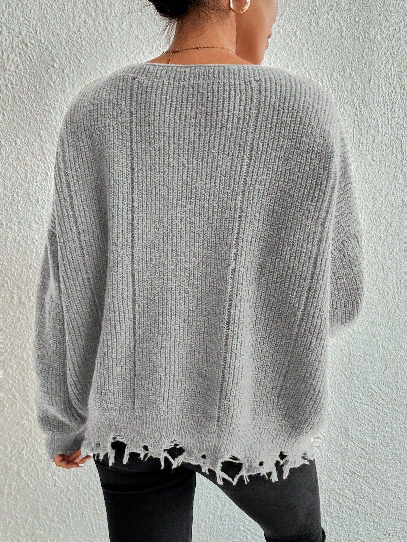 Solid color round neck hole loose sweater