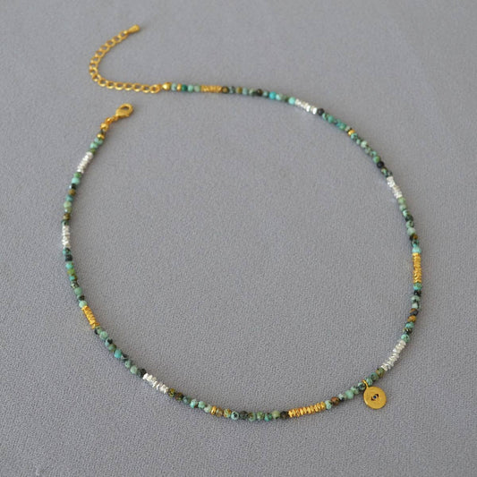 VINTAGE TURQUOISE AND SILVER BEADED NECKLACE