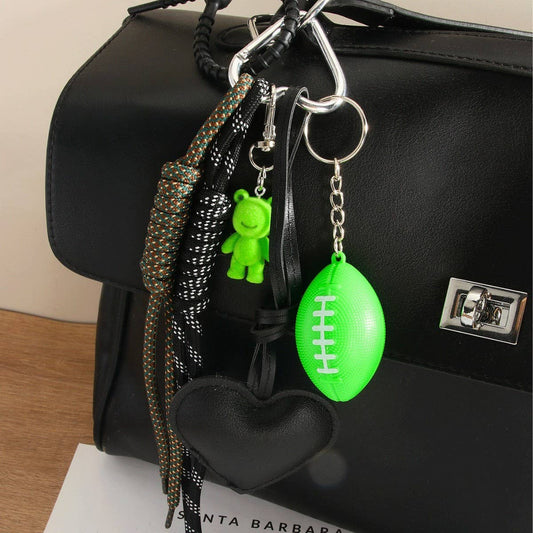 Black PU Heart Frog & Mini Football Keychain_CWMM7759
