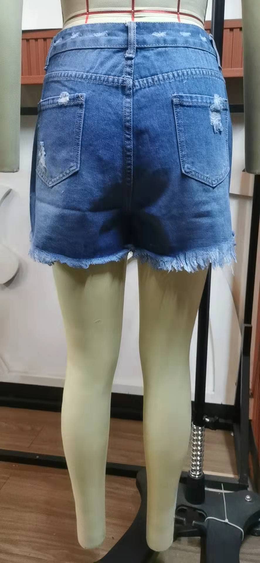 USA Flag Print Distressed Button Fly Denim Shorts