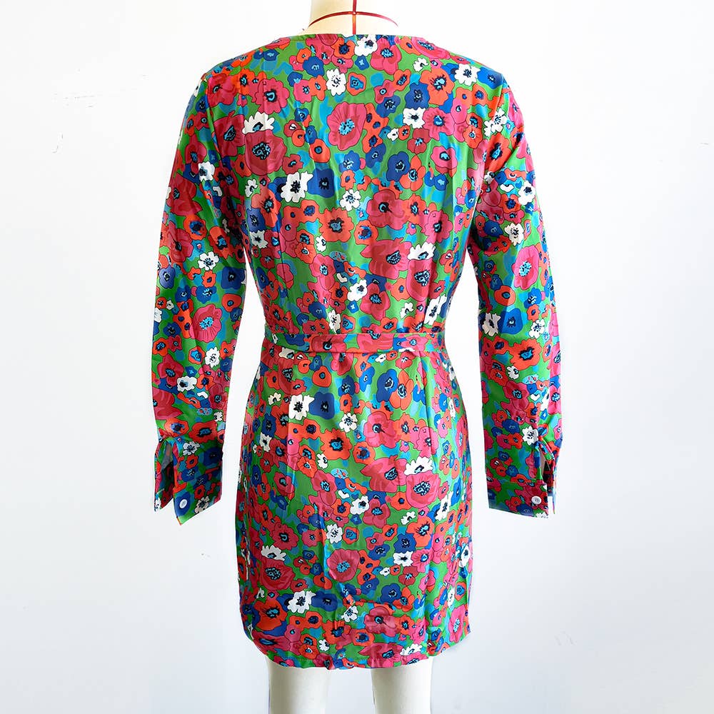 V-NECK LONG SLEEVE DRESS BOHO DRESS