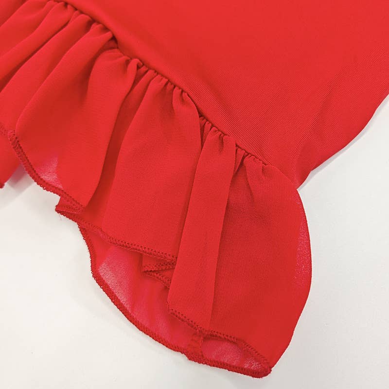 Solid color wooden ear edge dress buttock