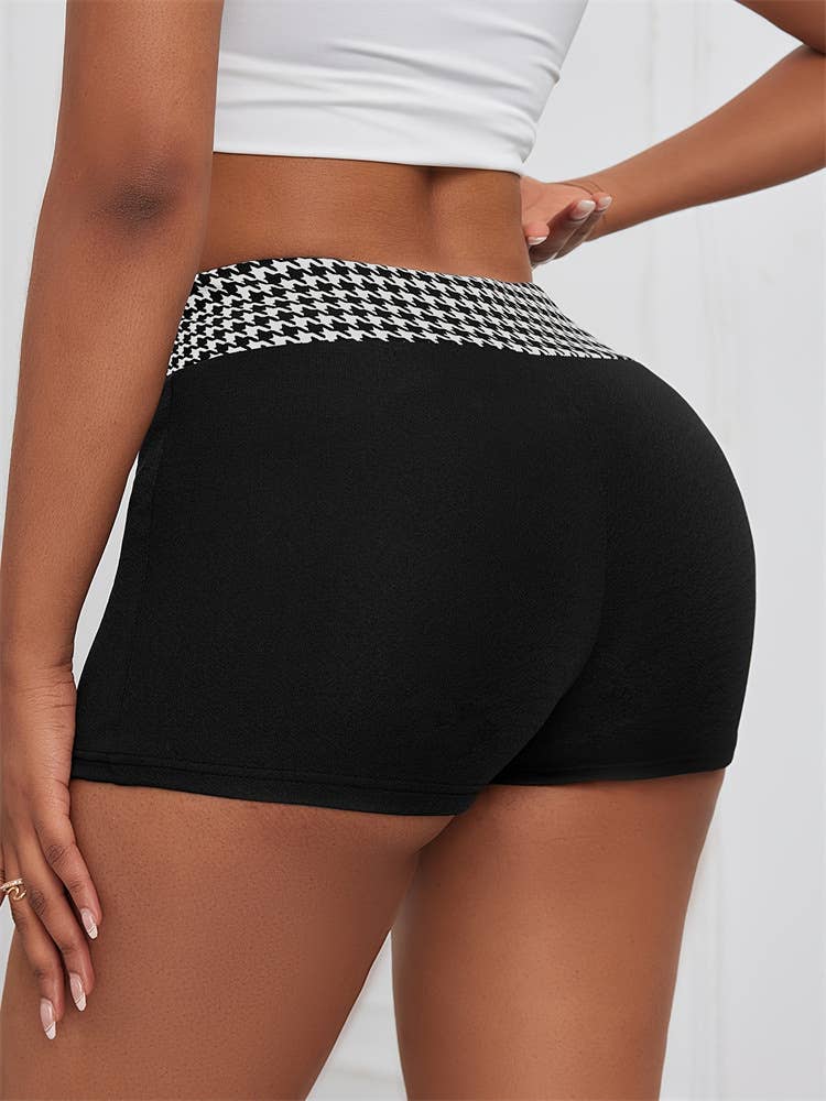 Thousand bird lattice high waist stretch shorts