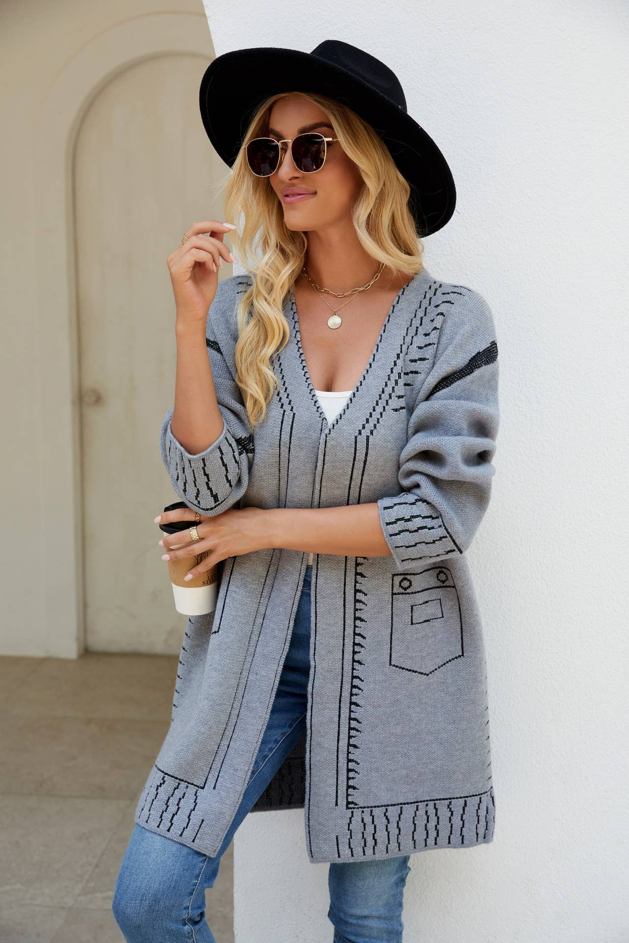 JACQUARD EVERYTHING WITH LAZY LOOSE CARDIGAN