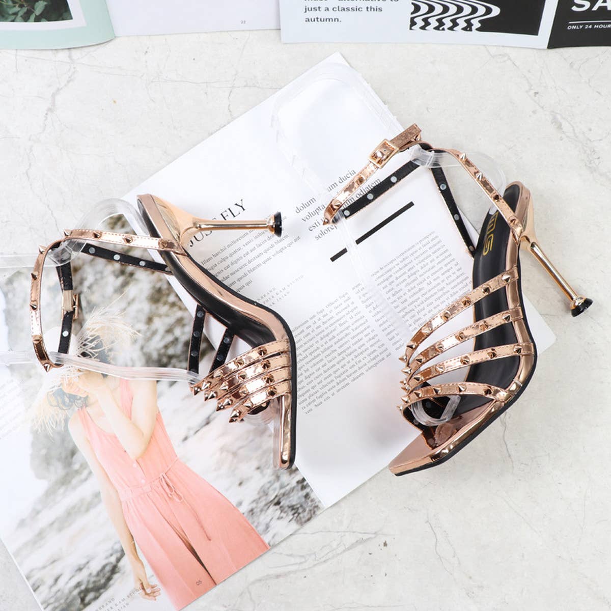 STILETTO SQUARE TOE HIGH HEELS WITH RIVETS_CWSHS0608