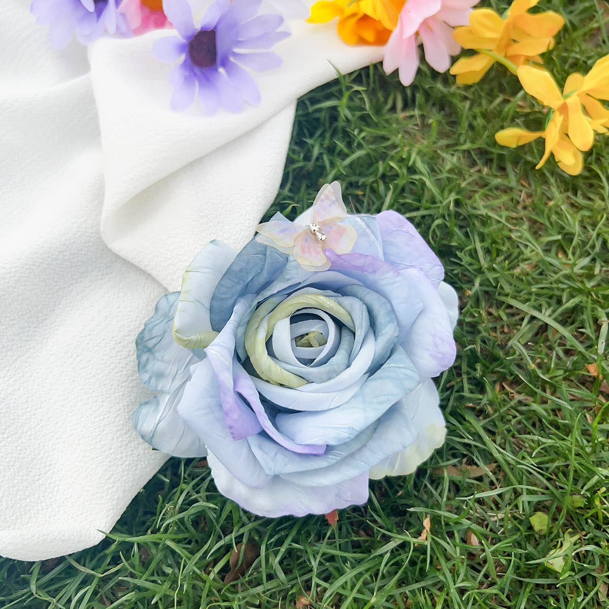 Romantic elegant butterfly plastic rose hairpin