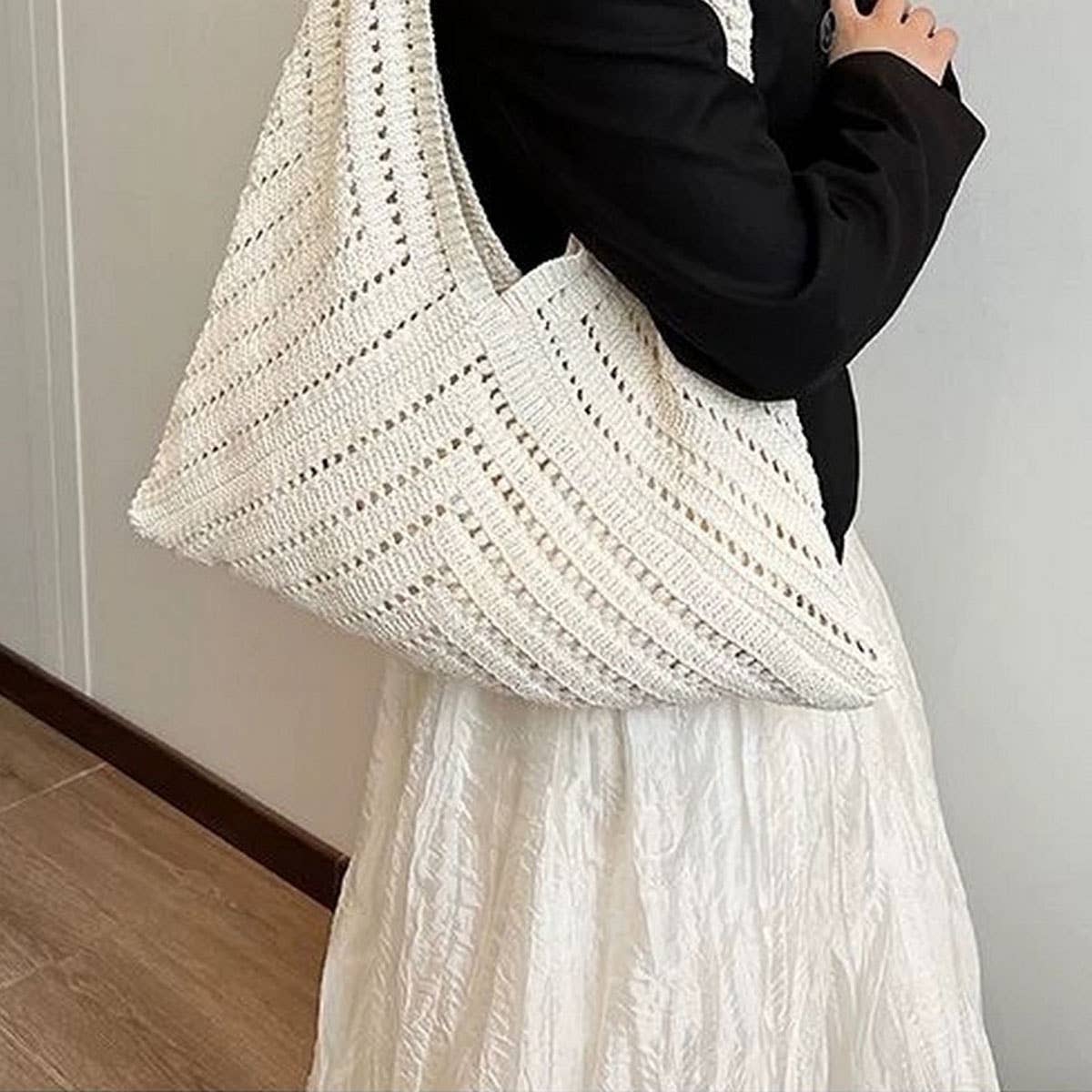 CUAB00628_2025 KOREAN CHIC CROCHET BEACH TOTE HANDMADE BAG