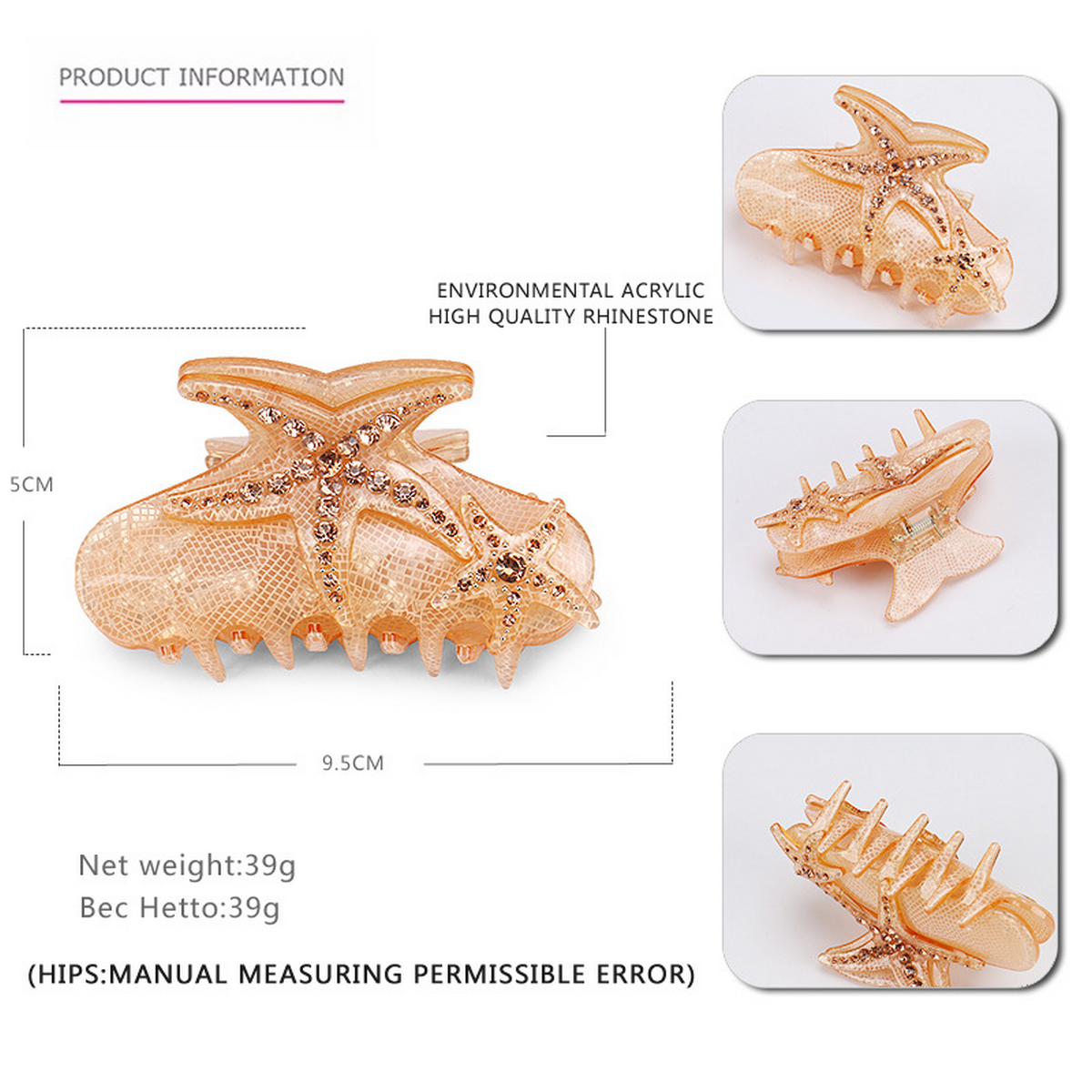 Blue Starfish Hair Claw??œCrystal Acrylic Shark Clip_CWAHA4418