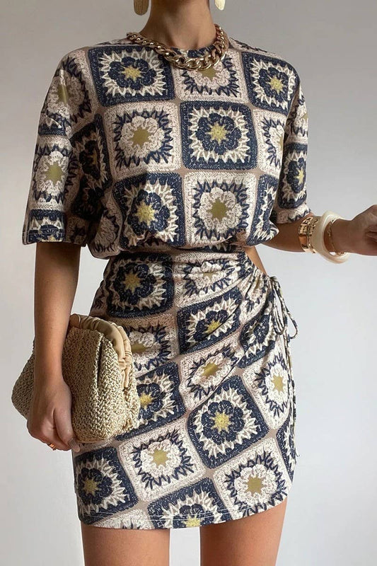 CWDSD8417_SUMMER PERSONALITY WAIST DRAWSTRING SEXY HIP DRESS