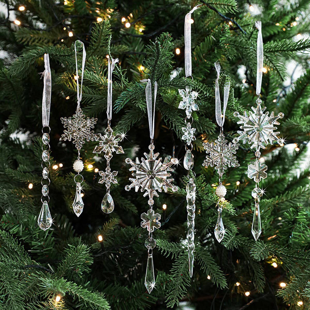 Clear Acrylic Snowflake Crystal Icicle Set Decor