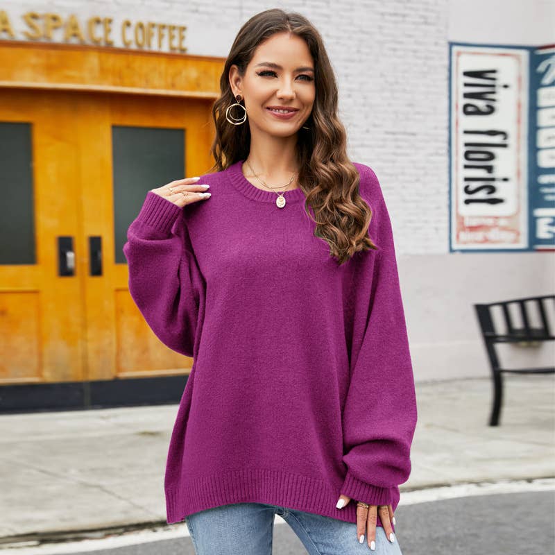 CWOSWL0682_Long Sleeve  Crew Neck Pullover Sweater