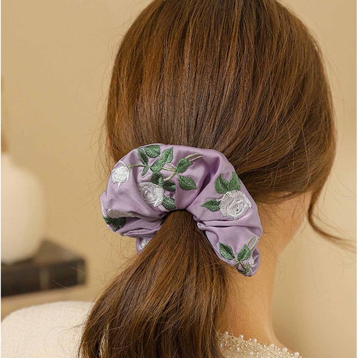 White Rose Embroidered Hair Tie for Qipao & Hanfu