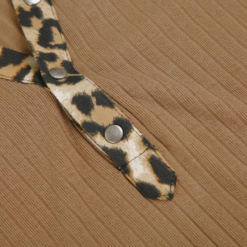 VINTAGE PATCHWORK LEOPARD POLO-NECK KNIT T-SHIRT