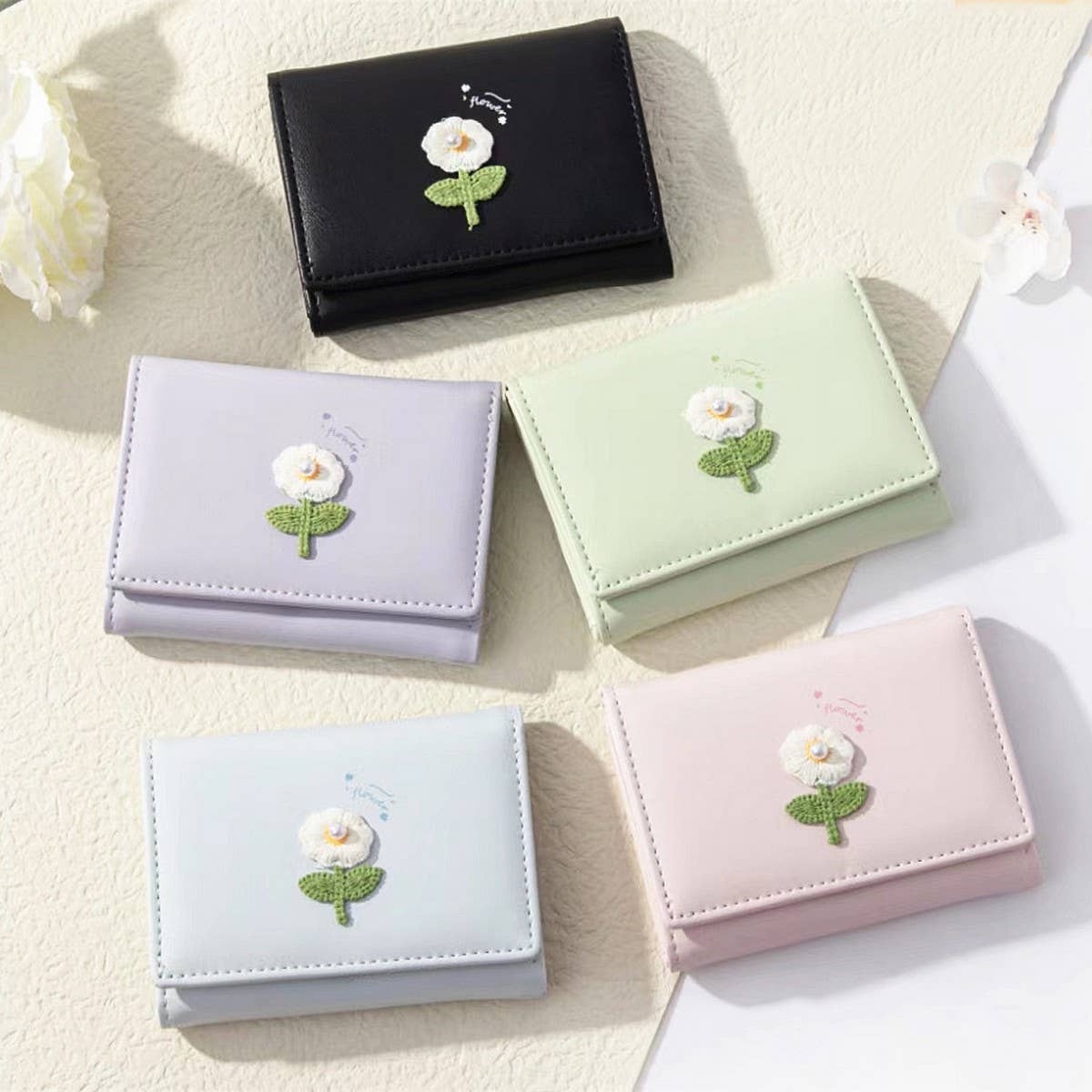 SMALL FRESH EMBROIDERED FLOWER WALLET_CWAB2559