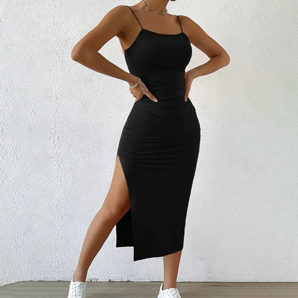 SEXY HALTER SPLIT WRAP HIP SUSPENDER DRESS_CWDSD2734