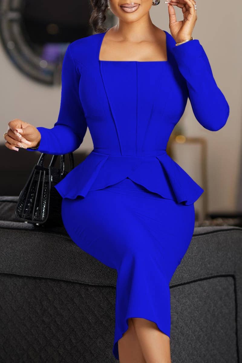 CWDSD6393_SQUARE NECK LONG SLEEVE PEPLUM DRESS SHORT