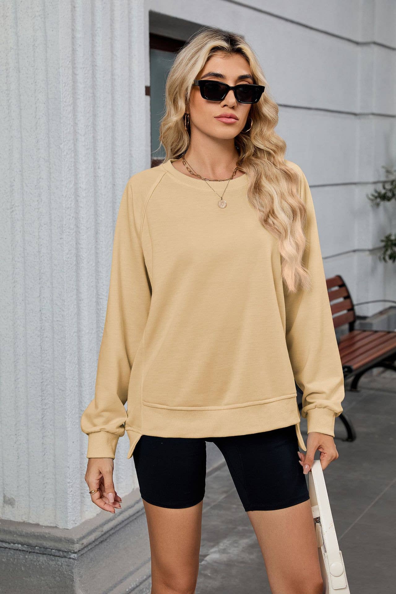 Round-neck thread Solid-color loose hoodie