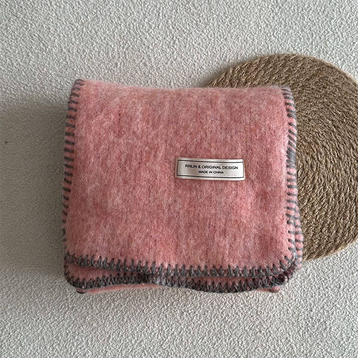 Solid Wool Blend Knit Scarf ??Color-Blocked Trim_CWASC2291