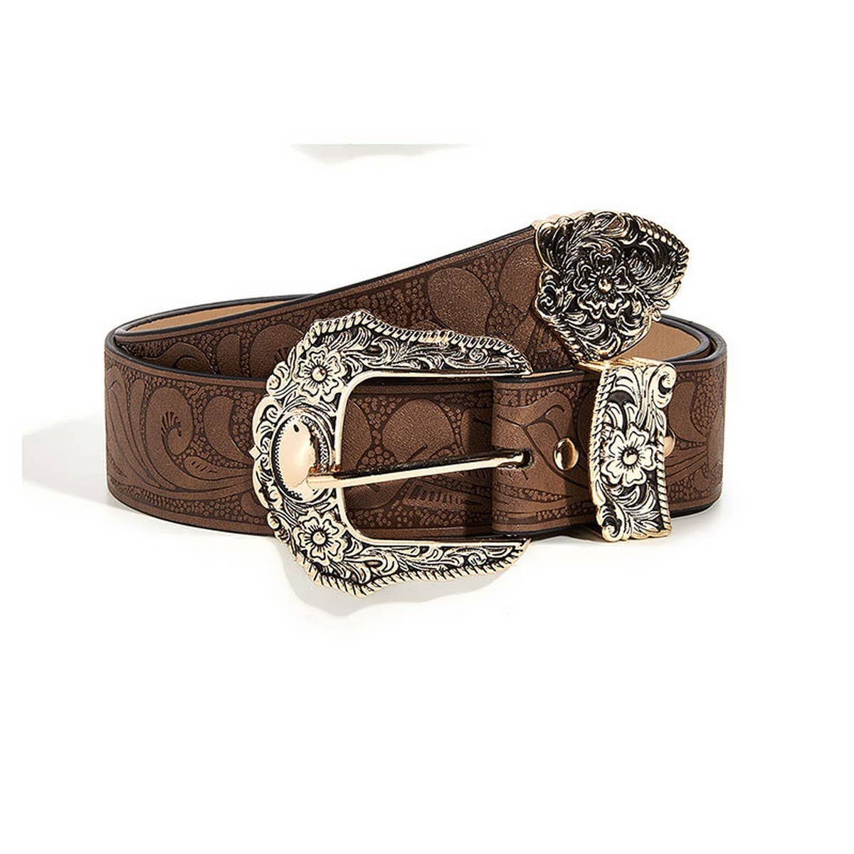 CWABE0548_BROWN TEXTURED PRINTED BELT