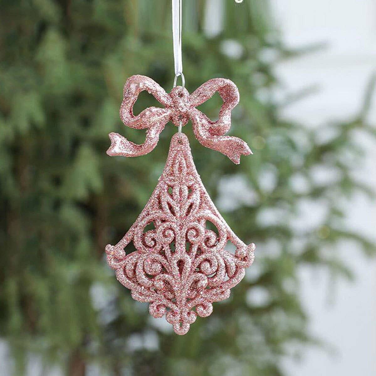 Plastic Pink Gold Glitter Xmas Tree Hanging Decor_CWMM9762