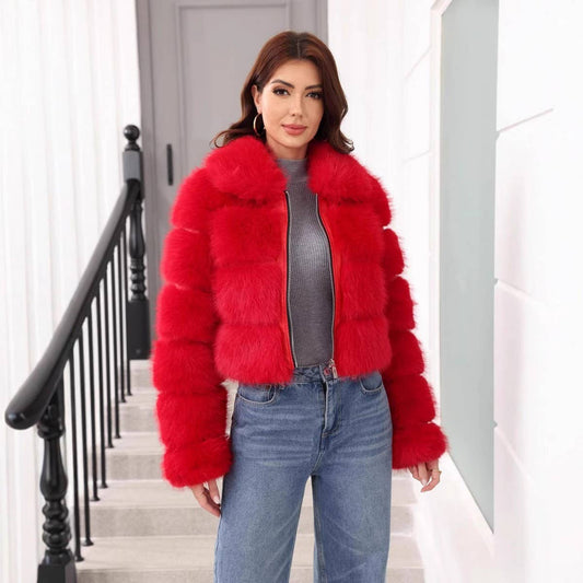 Solid Color Faux Fur Jacket Women Winter Fall_CWMM9114