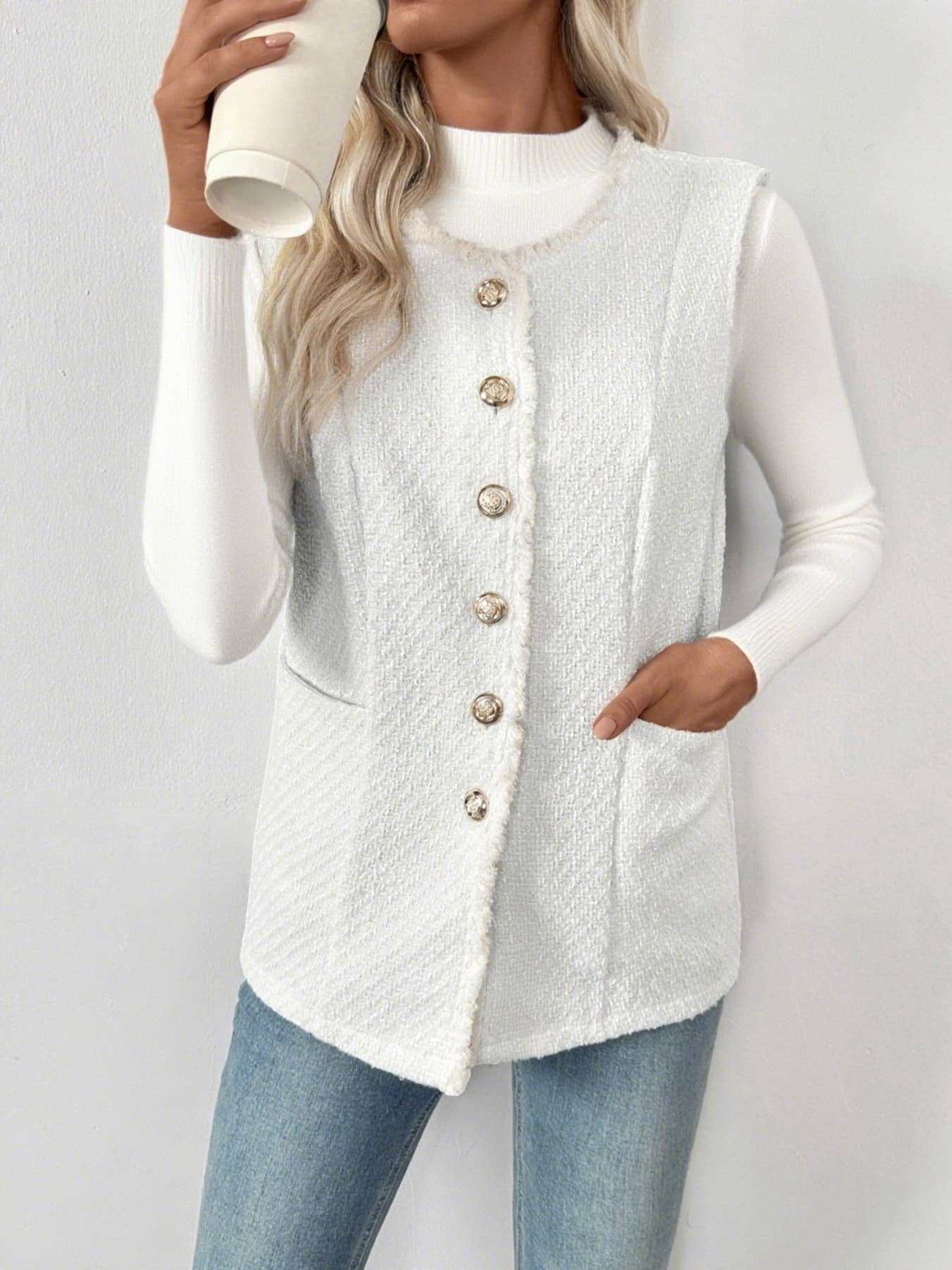 Solid-colored, elegant cardigan vest
